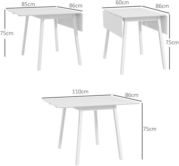 Esstisch klappbar, Küchentisch für 2-4 Personen, Klapptisch, Esszimmertisch aus Holz, für kleine Räume, 110 x 86 x 75 cm, Weiß Bild 3