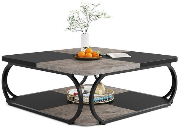 Tribesigns Couchtisch mit offenem Aufbewahrungsregal für Wohnzimmer, 100 cm quadratisch