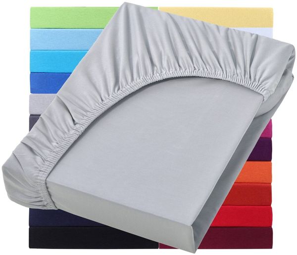 NatureMark Spannbettlaken Jersey Basic Spannbetttuch, 100% Baumwolle, Gummizug: rundum, (1 Stück), in vielen Größen und Farben, bis 25cm Steghöhe, 90x200cm, Silber