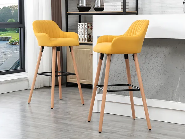 Vente-unique - ELEANA Barhocker Stoff Gelb - B 52 cm x H 98 cm x L 47 cm