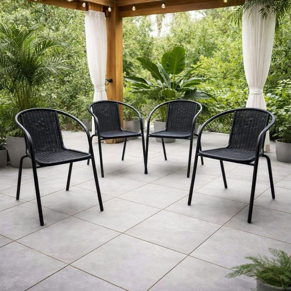 Koopman Gartenstuhl Gartenstuhl Bistrostuhl Stuhl Rattan-Optik 4er Set (4 St), 72x59x55cm, Metallrahmen, Schwarz, Kunststoff