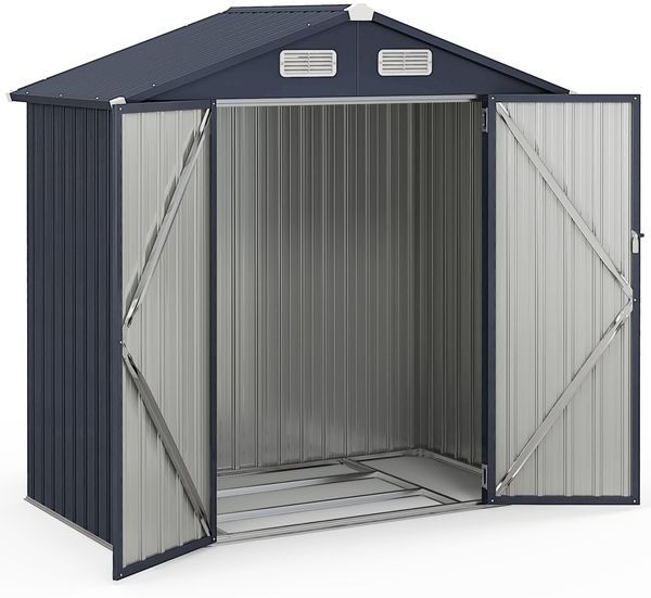 193 cm x 108 cm x 196 cm Außengeräteschuppen verzinktes Metallgerätehaus mit 4 Lüftungen Dunkelgrau