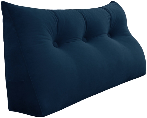 VERCART Großes Keil Lesekissen, Langes Bettruhe Rückenkissen, Dekoratives Kopfteilkissen, Dreieckiges Positionierungs Körperkissen für Tagesbett oder Couch, Samt Blau, 100cm