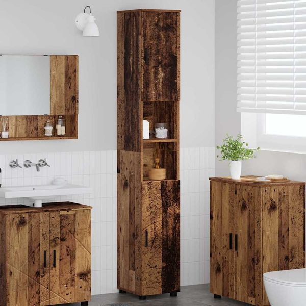 vidaXL Badezimmerschrank mit Speicher mit Tür Altholz 30 x 35 x 192 cm 883342