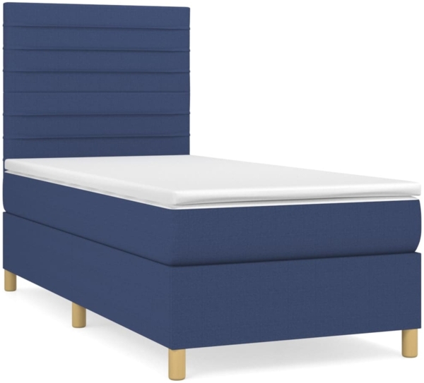 vidaXL Boxspringbett mit Matratze Blau 100x200 cm Stoff 3142399 Bild 1