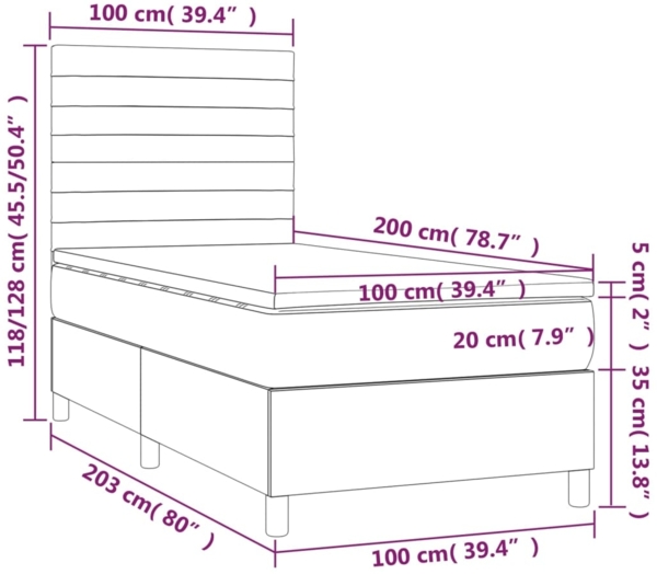 vidaXL Boxspringbett mit Matratze Blau 100x200 cm Stoff 3142399 Bild 5