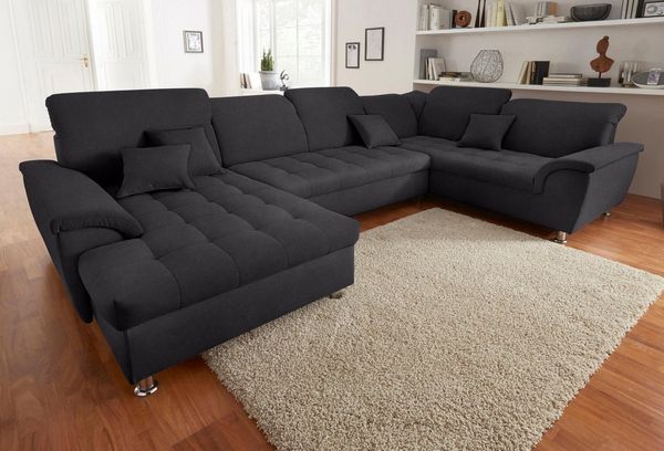 DOMO collection Wohnlandschaft Franzi wahlweise mit Kopfteilverstellung Bettfunktion, Bettkasten, im XXL-Format B/T/H: 352/214/80 cm, Steppung im Sitz, U-Form