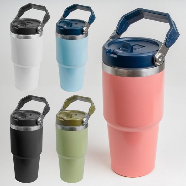 KVOTA Thermobecher Becher mit abnehmbarem Strohhalm im Deckel und Tragegriff, 500 ml, 1-tlg, Edelstahl, Kunststoff, Strohhalm-Deckel