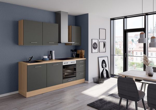 IMPULS KÜCHEN Küchenzeile "Kopenhagen", Ausrichtung wählbar, Schubkästen mit Soft-Close, vormontiert, wahlweise mit E-Geräten, Breite 220 cm