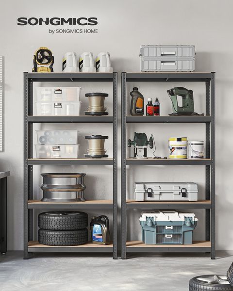Standregal,2er Set, Schwerlastregal, Kellerregal, Bücherregal, Lagerregal, 5 Ablagen, Küchenregal, Regal,verstellbare Ablagen, Industriestil,180x90x40cm,Grau,GLR040G02
