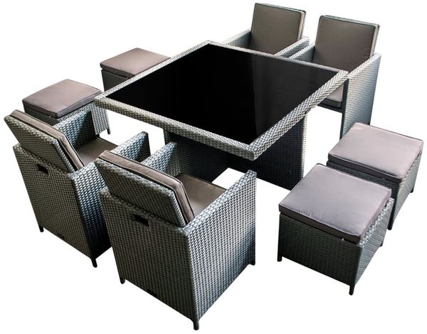 Ragnarök Möbel-Design Garten-Essgruppe Esstisch Set Heimdall 4+4, (Set, Polyrattan, Alu, Würfelsystem)