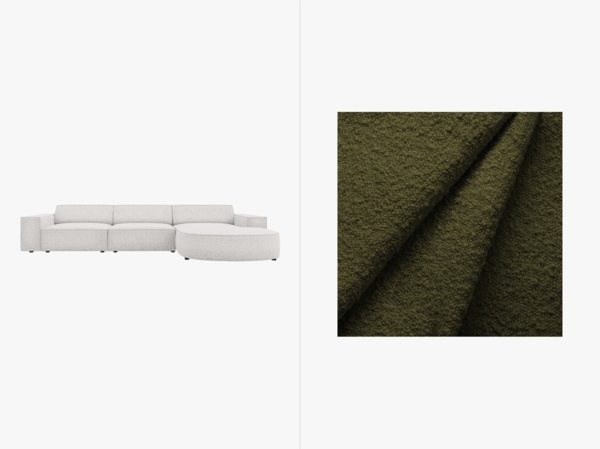 Micadoni 4-Sitzer Sofa Jodie runde Recamiere Rechts Boucle Baloo Dunkel-Olivgrün