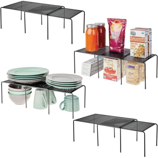 Regaleinsatz Geschirrablage ausziehbar Organizer Küche mDesign 4er Set Schwarz