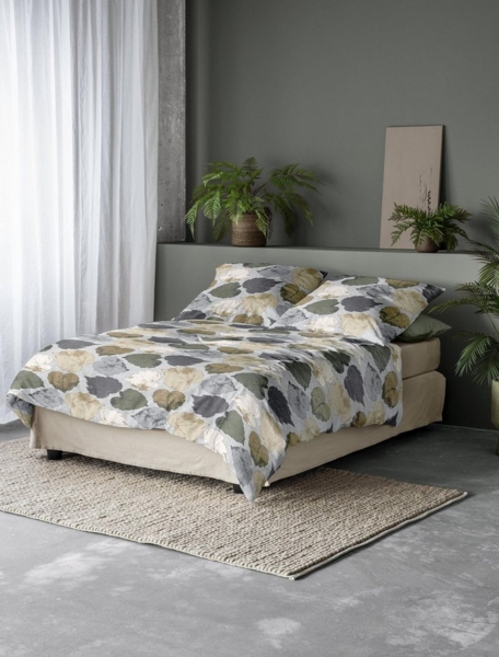 Irisette Feinbiber Bettwäsche Koala 135x200 Blätter Herbst grün sand 8533-90