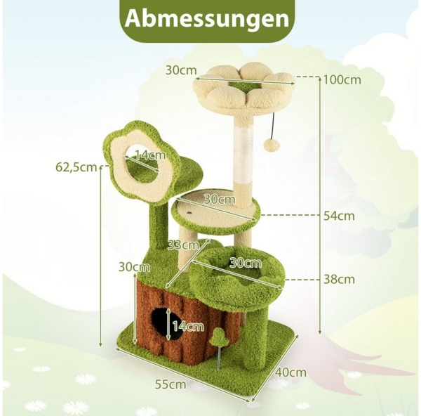 COSTWAY Kratzbaum, mit Katzenhöhle, Ball & Brett, 55x40x92 cm Bild 2