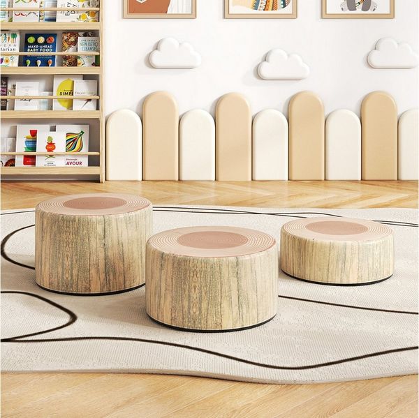 COSTWAY Kindersitzgruppe, (3-tlg), Baumstumpf-Hocker-Set, Kinder Bodenkissen
