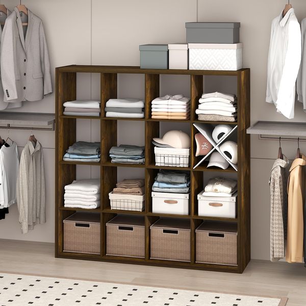 Furinno Cubic Kleiderschrank-Organizer und Aufbewahrungssystem, 16-Würfel-Schrankorganizer, offene Regale, extra Dicker Rahmen für Kleiderschrank, Schlafzimmer, Wohnzimmer, Bernstein-Kiefer