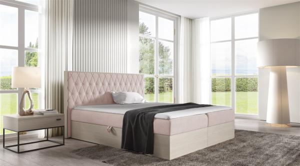 Boxspringbett Bett BROMIA 160x200cm Nordic Teak Stoff Altrosa inkl. Bettkasten