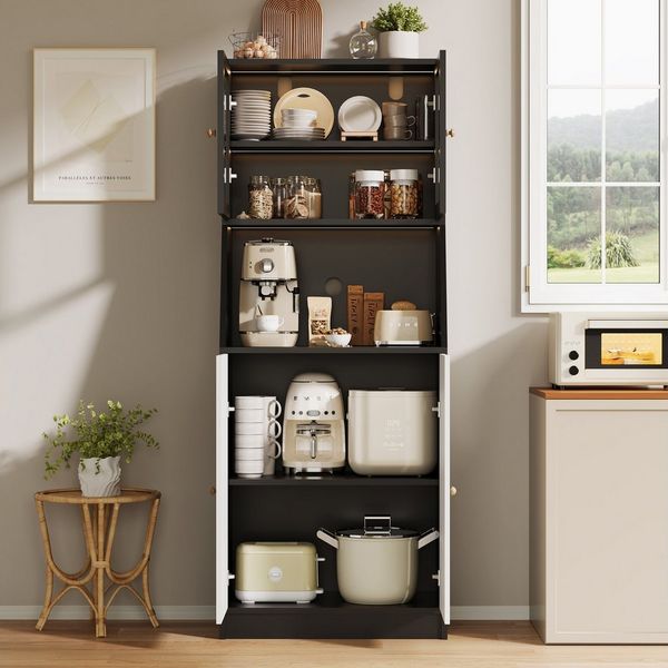Furnishings Home Hochschrank Buffet Küchenschrank LED Hochschrank Hoch 180 cm (1-St) Mehrzweckschrank, Vorratsschrank, mit verstellbaren Einlegeböden