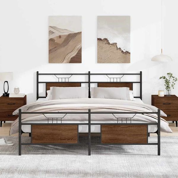 vidaXL Metallbett ohne Matratze Braun Eichen-Optik 180x200 cm 3325103