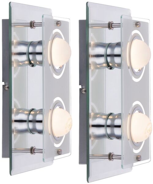 2x LED Design Wandleuchte, Chrom, Glas satiniert, L 27 cm