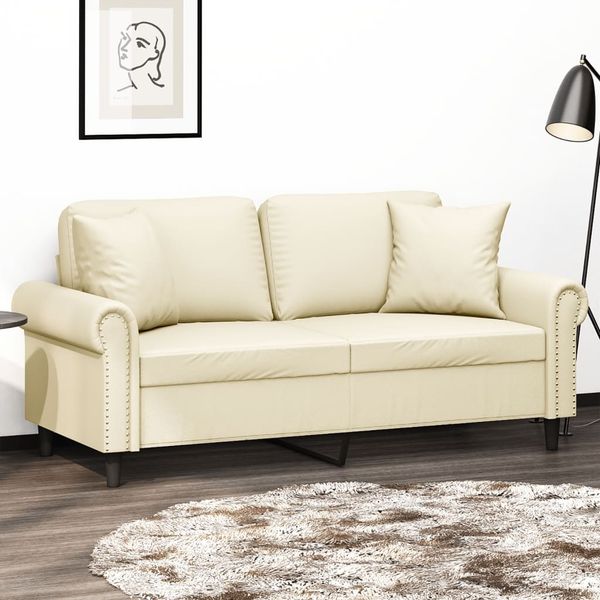 vidaXL 2-Sitzer-Sofa mit Zierkissen Creme 140 cm Kunstleder 3200931