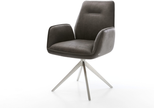 Esszimmerstuhl Zoa-Flex Mikrofaser Anthrazit Vintage Kreuzgestell breit Edelstahl Taschenfederkern