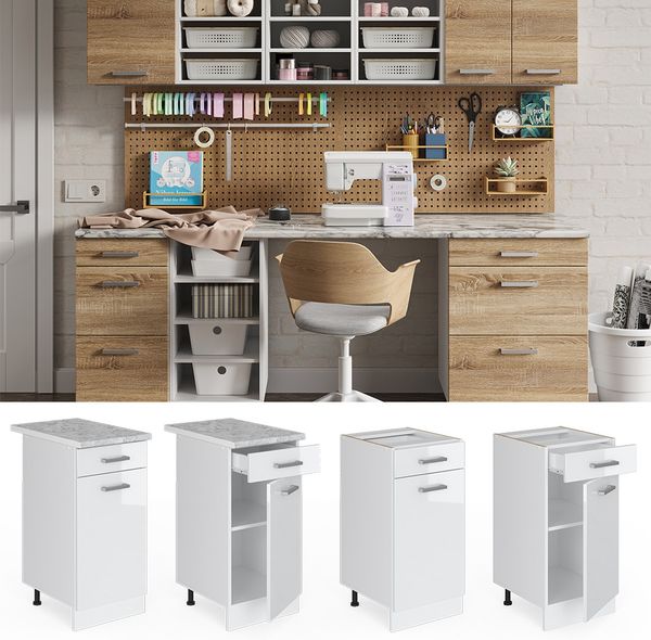 Unterschrank R-Line Weiß Hochglanz 40 cm mit Schublade, mit Arbeitsplatte Vicco Bild 2