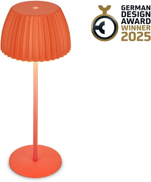 BRILONER - Riffle LED Tischlampe kabellos IP44 mit Lichtkante, Touchdimmer, Akku tauschbar, Nachttischlampe, Leselampe, LED Lampe, Akku Lampe, German Design Award Winner 2025, 14,5x36,5 cm, Orange