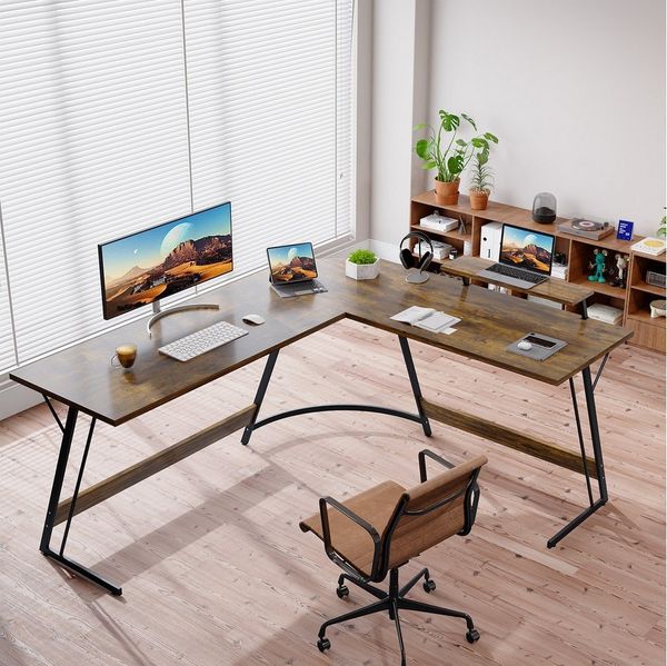 GUNJI Computertisch L-förmiger Gaming-Schreibtisch, Eckschreibtisch, 120cm (Tischplatte aus Kohlefaser mit Display-ausgestatteten Beinen und Z-förmigem Rahmen)