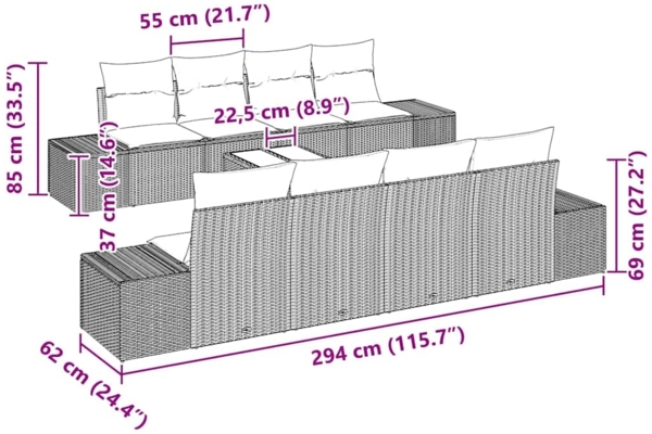 vidaXL Garten-Sofa-Set 8 pcs Hellgrau und Dunkelgrau Poly-Rattan 3355661 Bild 10