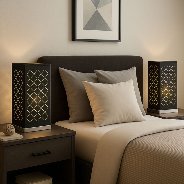 2er Set LED Textil Tischlampen schwarz gold, H 25 cm, CLARKE