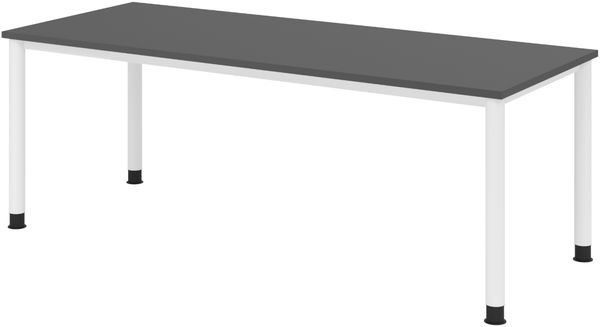 bümö höhenverstellbarer Schreibtisch H-Serie 200x80 cm in graphit, Gestell in Weiß - PC Tisch für's Büro manuell höhenverstellbar, Computertisch verstellbar, HS-20-G-W