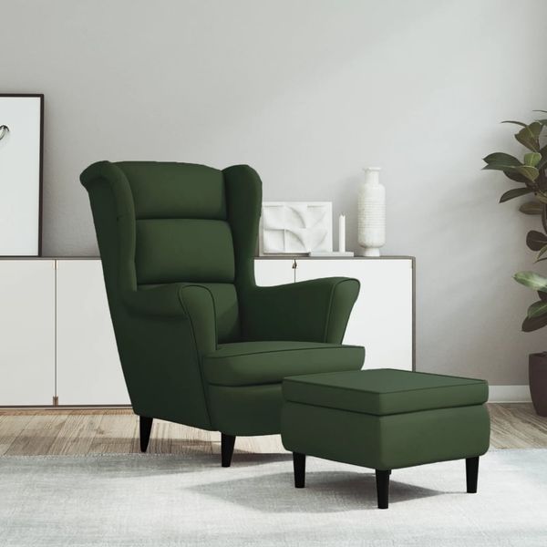 vidaXL Ohrensessel mit Hocker Dunkelgrün Samt 3115933