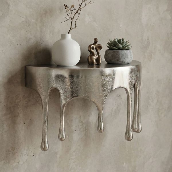 FINEBUY Wandregal FB77468 45cm Aluminium Silber Hängeregal Schweberegal Wandboard Metall, Originelles Hängeregal in edler Tropfenoptik, Komplett aus robustem Aluminium gefertigt