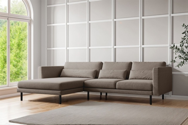 Ecksofa Designersofa AGADA in Stoff Verita Braun Ottomane Links