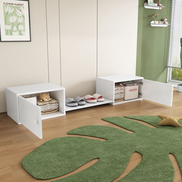 Schuh-Kabinett Weiß 189 cm, Schuhbank mit Doppeltüren, Schuhregal für Flur & Schlafzimmer, große Aufbewahrungsbank, Eingangsbank