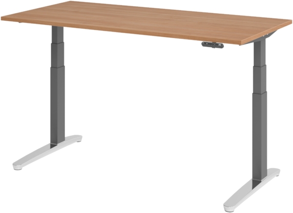 bümö elektrisch höhenverstellbarer Schreibtisch 160x80 cm mit Memory-Steuerung - Design Schreibtisch höhenverstellbar elektrisch, elektrischer Schreibtisch Nussbaum, Gestell graphit/alu, XBHM16-N-GC