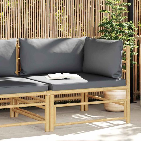 vidaXL Garten-Ecksofa mit Dunkelgrauen Kissen Bambus 313153