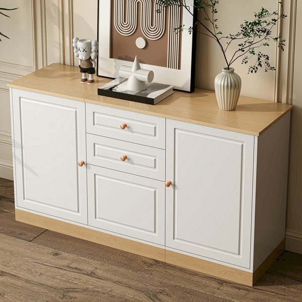 Sideboard Weiß mit goldenen Griffen 135,5×39×76 cm aus Spanplatte