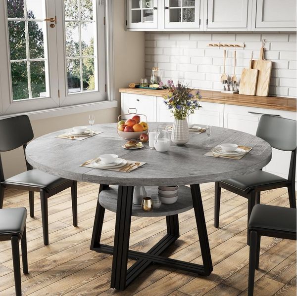 GarveeMore Esstisch Runder für 4-6 Personen,120 cm,Landhausküchentisch mit Stauraum, Küchentische für Esszimmer,Küche,Wohnzimmer,Wohnung