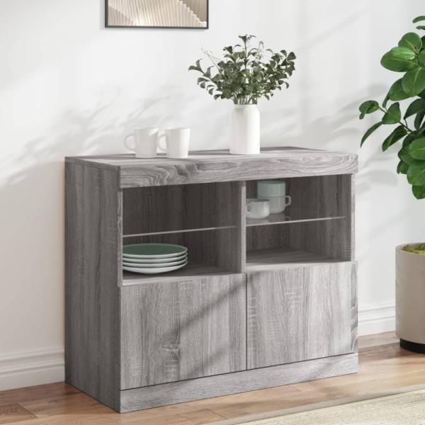 vidaXL Sideboard mit LED-Leuchten Grau Sonoma 81x37x67 cm 836663