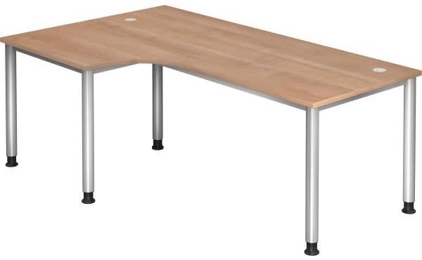 Winkeltisch HS82 4-Fuß / 5-Fuß rund 200x120cm 90° Nussbaum Gestellfarbe: Silber