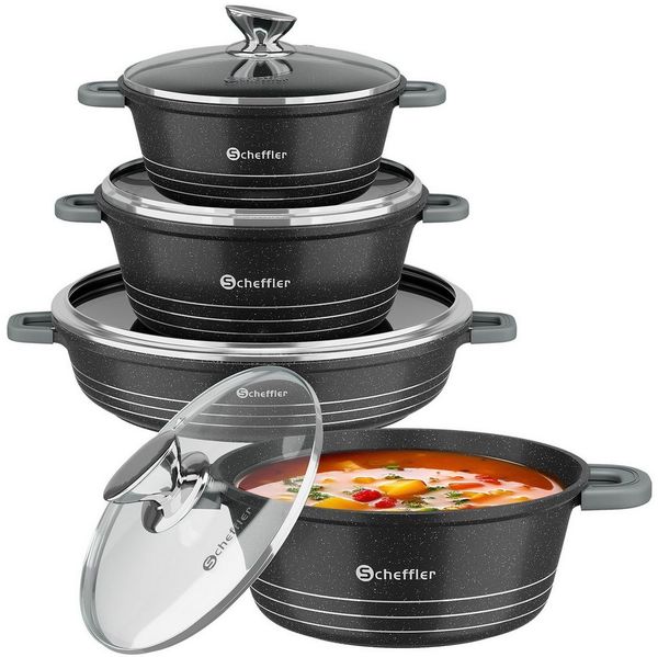 Scheffler Topf-Set Kochtopf Set Induktions Antihaftbeschichtung Töpfe Set mit Glasdeckel, Aluminium (8-tlg, Topf), Induktionsgeeignet