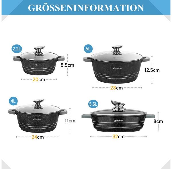Scheffler Topf-Set Kochtopf Set Induktions Antihaftbeschichtung Töpfe Set mit Glasdeckel, Aluminium (8-tlg, Topf), Induktionsgeeignet Bild 2