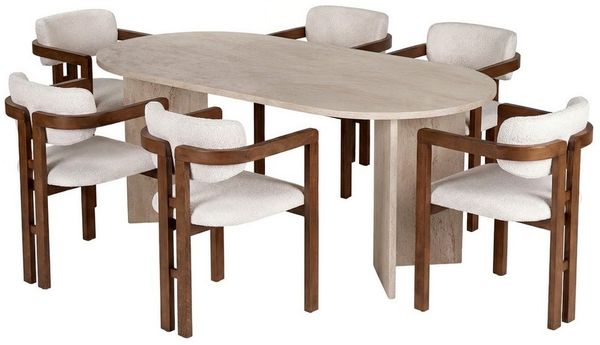 Skye Decor Essgruppe Sablin Modern Set, (Set, 7-tlg, 1 Tish, 6 Stühle), Japandi Set bestehend aus 6 Stühl und 1 Tish Modernes Esszimmer Set