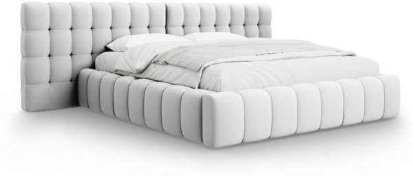 Micadoni Stauraumbett mit Doppelkopfteil Mamaia Strukturierter Stoff Neve Hellgrau 180x200