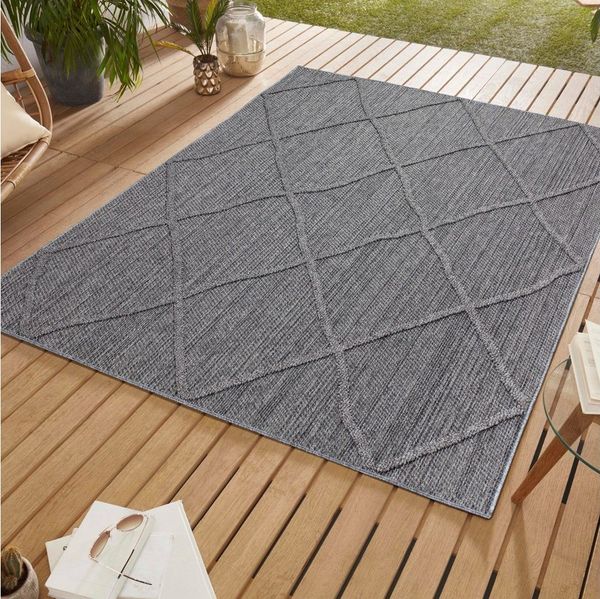 SIMPEX24 Outdoorteppich Boho Design, Läufer, Höhe: 8 mm, In& Outdoor Teppich Grau Boho Design für Küchen Balkon Terrasse Garten