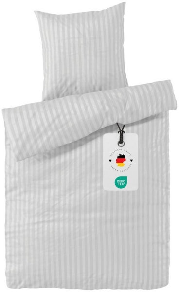 Carpe Sonno Bettwäsche Damast 135x200 155x220 Hochwertige Hotel Baumwoll Bettwäsche gestreift, Damast, 2 teilig, Bettwaren Set 135 x 200 Bettbezug mit Reißverschluss - Silber