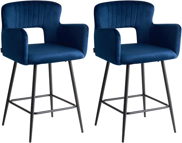 Set mit 2 Barstühlen SANILAC Samtstoff Marineblau